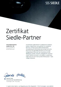 Download PDF-Datei: Zertifikat Siedle-Partner